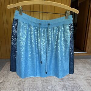 ALBERTA FERRETTI Sequins Mini Skirt Baby Blue Lined Made in Italy Size US 6